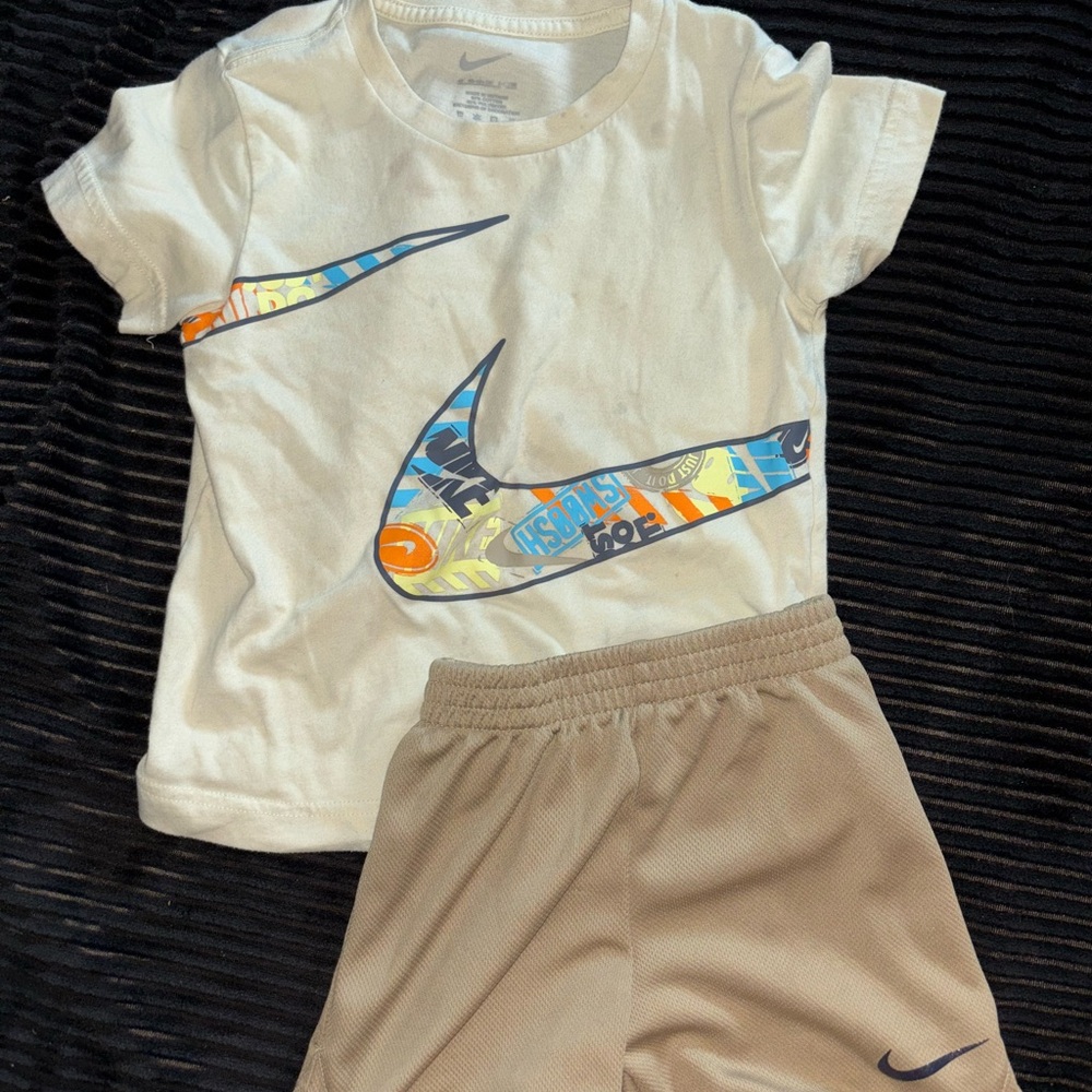 Nike Kids White Tee and Tan Shorts Set